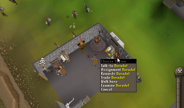 Duradel and his Slayer options in the right-side building at Impact Home
